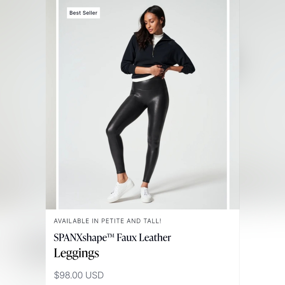 SPANX FAUX LEATHER LEGGINGS. M